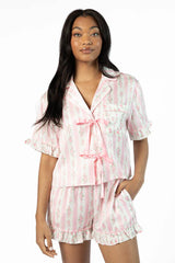 Hitting Snooze Pink Floral Striped Short Sleeve Pajama Top