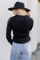 Not Over You Black Mock Neck Lace Sleeve Blouse FINAL SALE