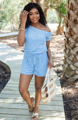 New Horizons Blue Terry Cloth Romper SALE