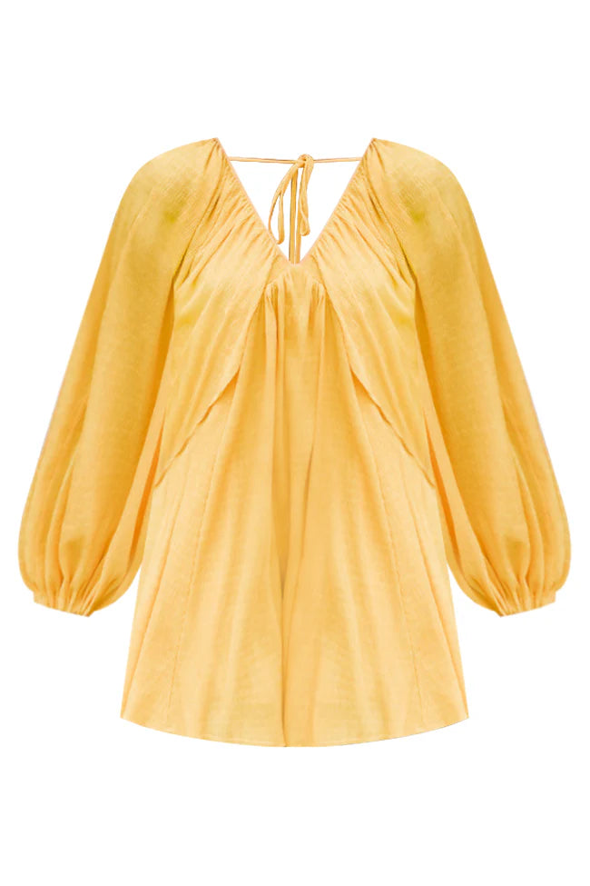 As Free As The Wind Yellow V Neck Bubble Sleeve Mini Dress FINAL SALE