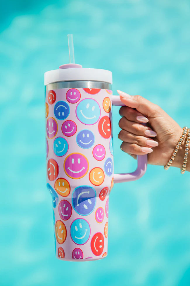 Sippin' Pretty Multi-Smiley 40oz Drink Tumbler With Lid And Straw SALE