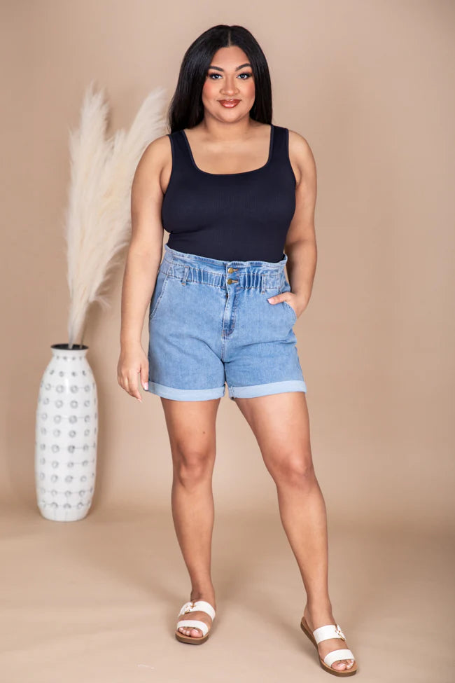 Watch Me Go Paperbag Cuffed Denim Shorts FINAL SALE