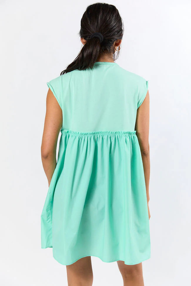 All The Buzz Mint Knit and Woven Mix Dress