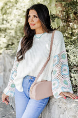 Wanna Be With You Ivory Multi Crochet Sleeve Sweater FINAL SALE