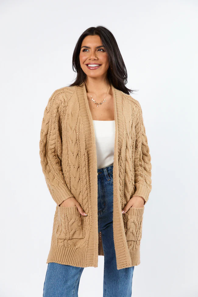 Sweet Nothings Tan Chunky Cable Knit Cardigan