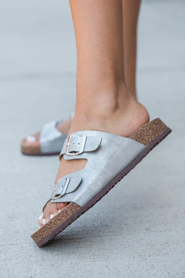 Andrea Silver Metallic Double Strap Sandals SALE