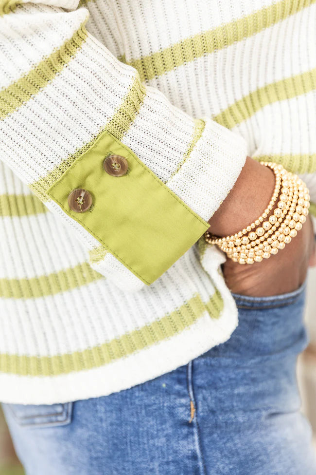 Delicate Dreams Ivory and Olive Striped Sweater FINAL SALE