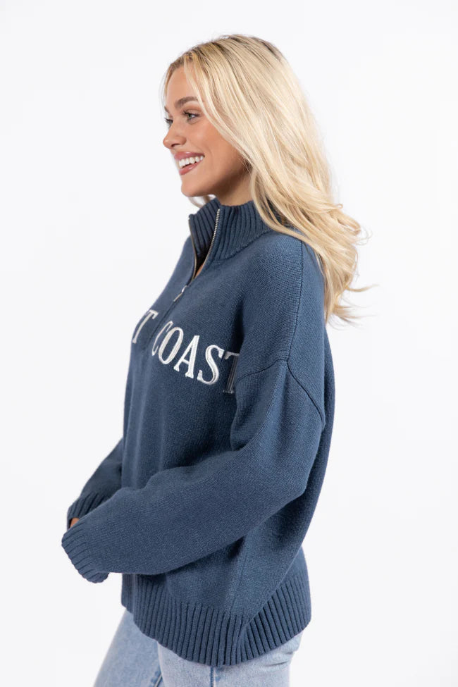 Roll With It Navy East Coast Quarter Zip Sweater SALE