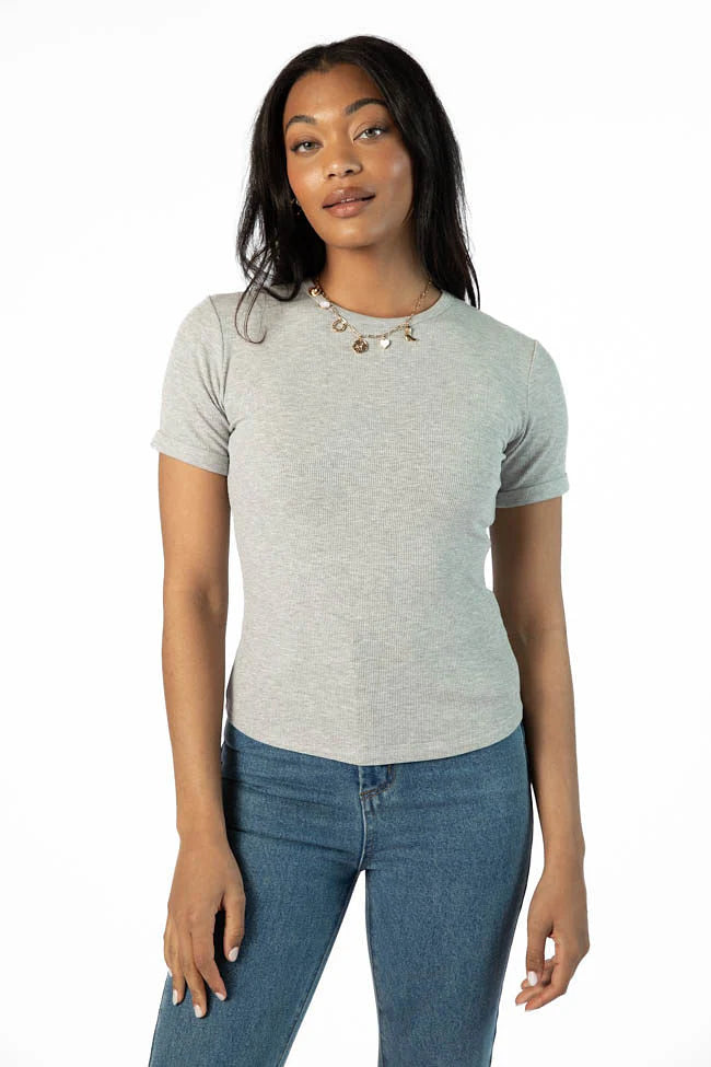 Everyday Essential Grey Ribbed Crew Neck Tee