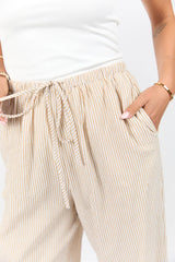 Bright Mornings Taupe and Ivory Pull On Striped Pants