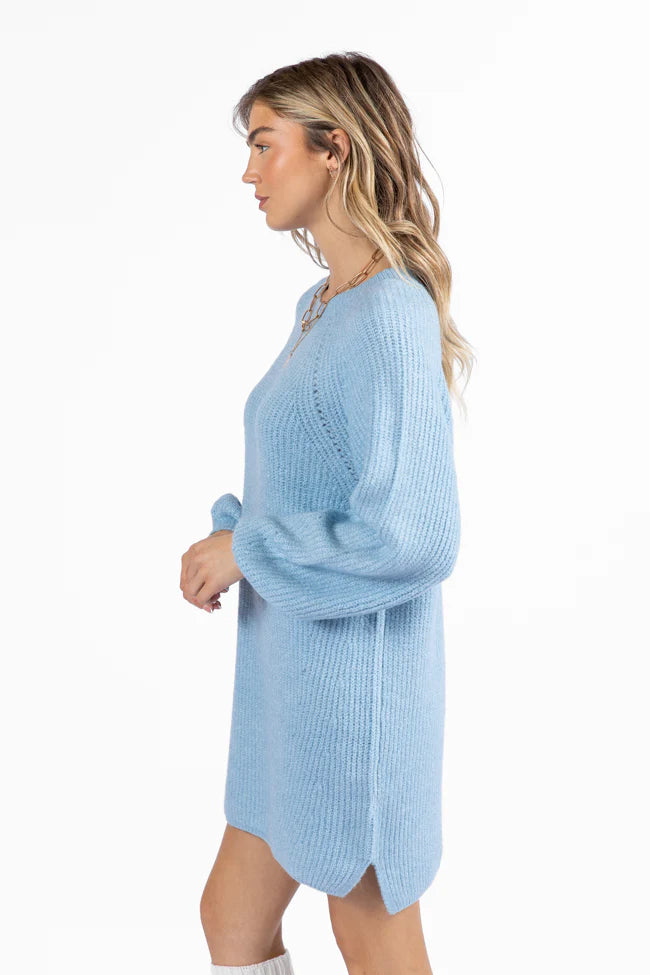 Sweet and Simple Sky Blue Crewneck Sweater Dress SALE