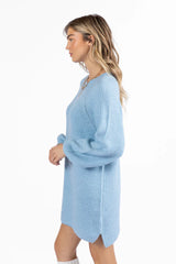 Sweet and Simple Sky Blue Crewneck Sweater Dress SALE