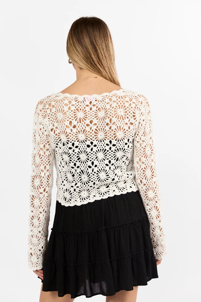 Unbeatable Memories Long Sleeve Ivory Crochet Cardigan