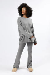 The Perfect Charcoal Brushed Rib Flare Pants Set SALE