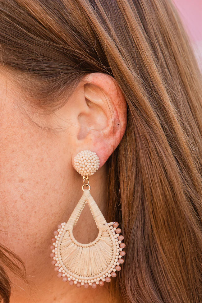 Brown Raffia and Beads Earrings