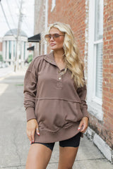 Just Go With It Brown Oversized Henley Pullover SALE