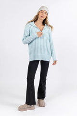 Forever Yours Blue Cable Knit Chenille Quarter Zip Sweater SALE