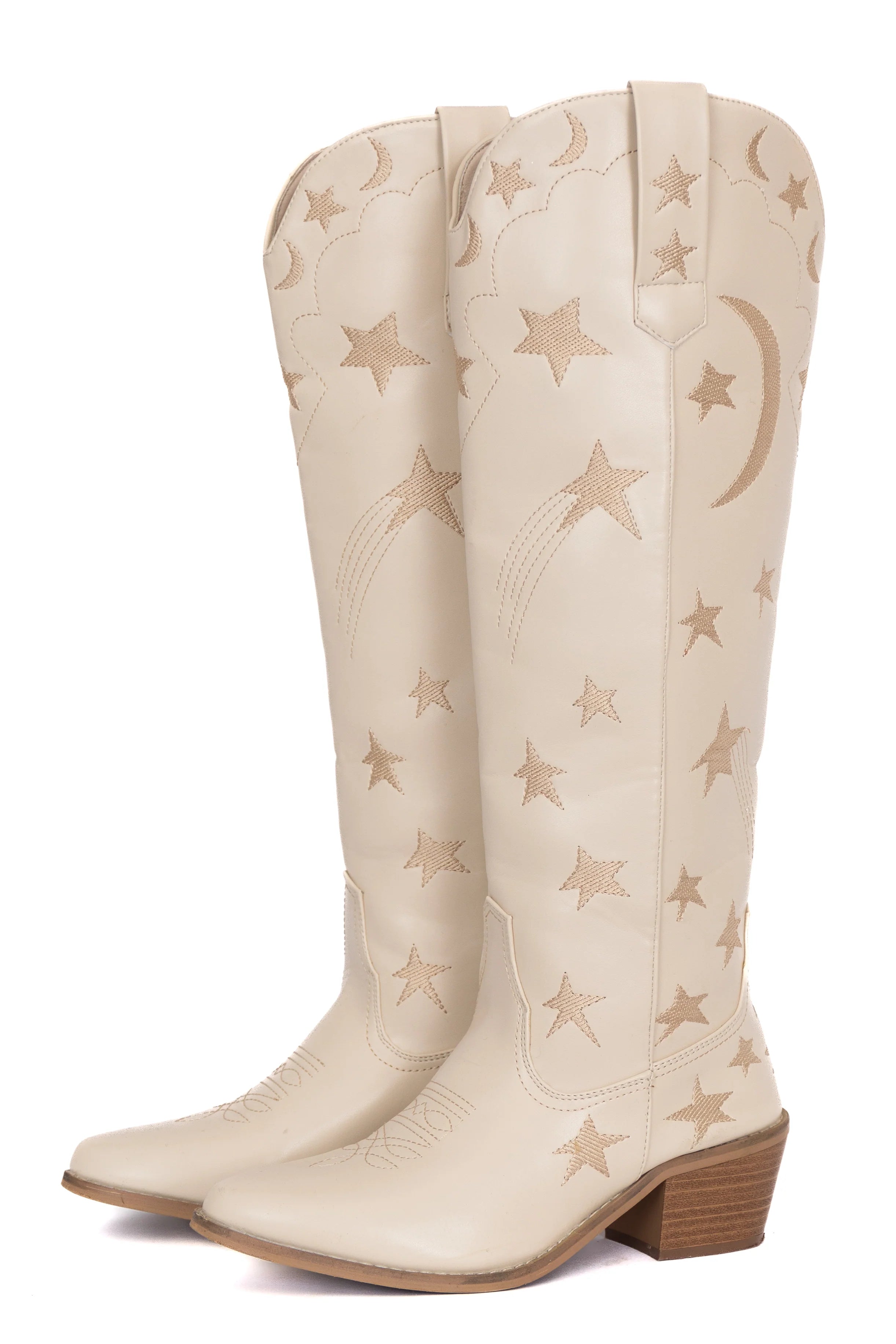 Luna Cream Star and Moon Western Boots