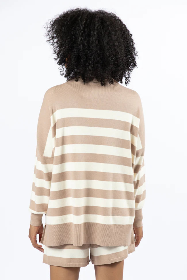 Pulling Heartstrings Taupe And Cream Striped Quarter Zip Pullover SALE