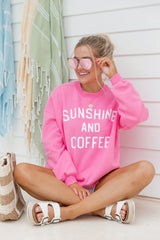 Sunshine and Coffee Pink Oversized Graphic Sweatshirt