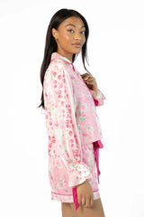 Don't Wake Me Up Pink Multi Floral Long Sleeve Satin Pajama Top