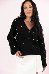 Beautiful Memories Black Pearl Embellished Cardigan FINAL SALE