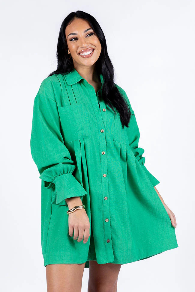 Write This Down Green Button Up Shirt Dress