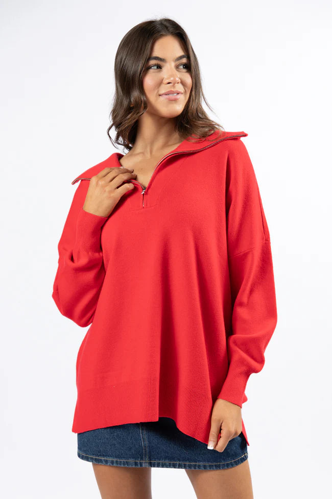 Pulling Heartstrings Red Quarter Zip Pullover FINAL SALE