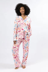 On A Cloud Multi Colored Bows Plush Knit Pajama Set