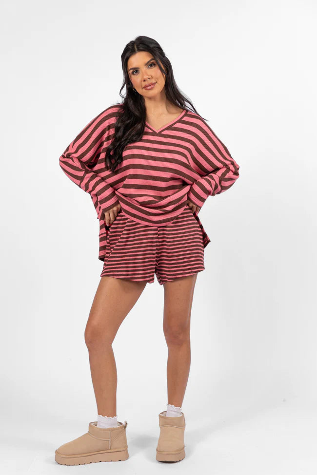 No Complaints Pink and Chocolate Striped Thermal Set