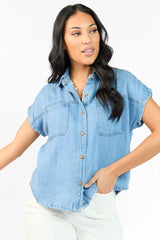 More Than Ever Short Sleeve Chambray Button Down Top