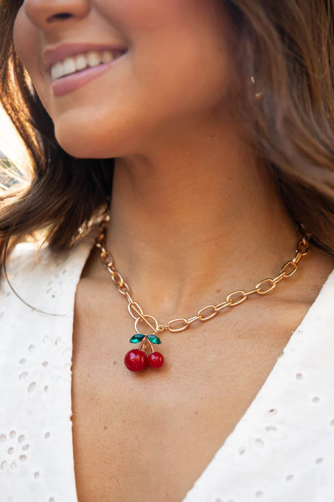 Gold Cherry Charm Necklace