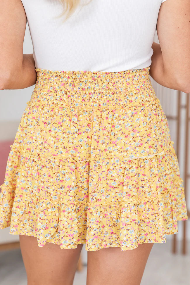 Through The Garden Yellow Floral Mini Skort