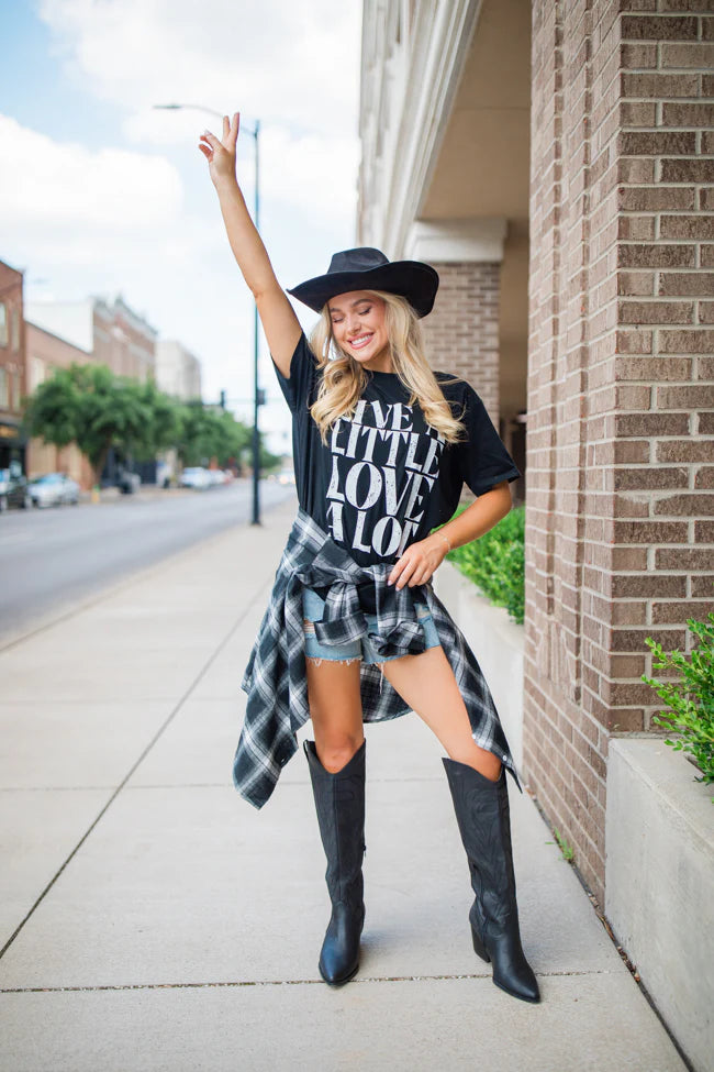 Live A Little Love A Lot Black Oversized Graphic Tee