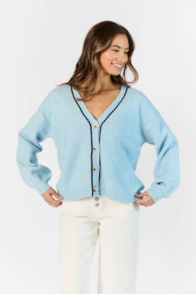 Good Graces Blue and Navy Rickrack Trim Cardigan