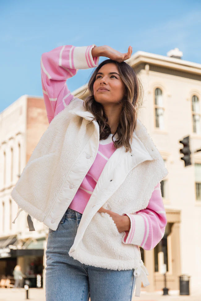 Feel It All White Oversized Sherpa Vest