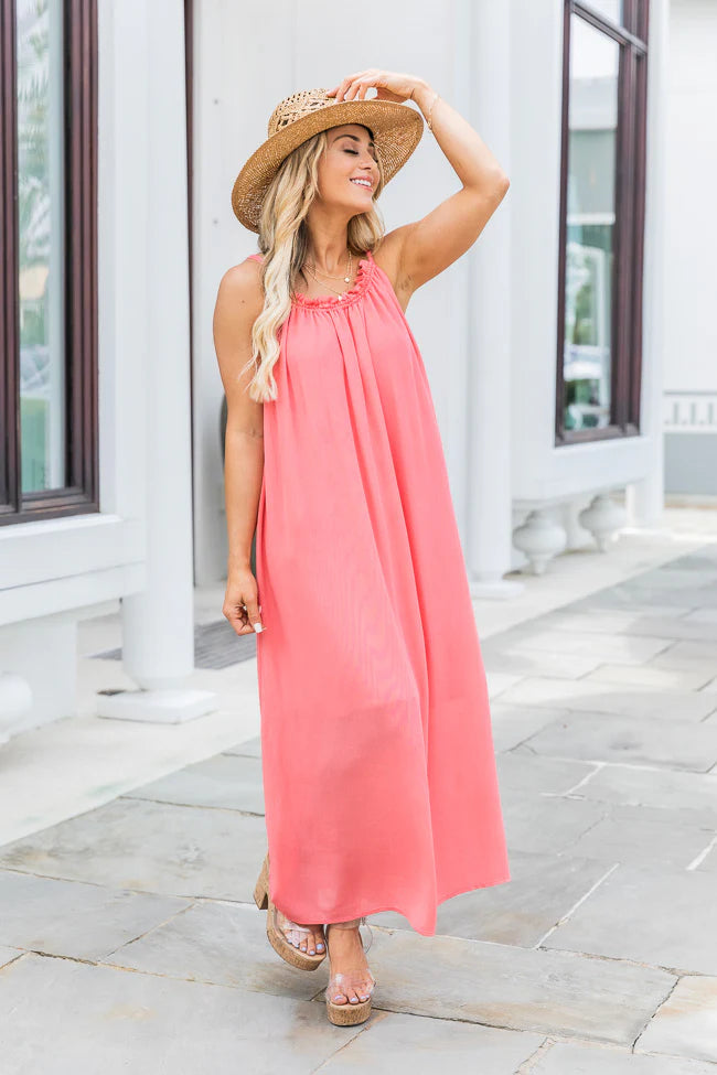 Choose Fate Coral High Neck Midi Dress FINAL SALE