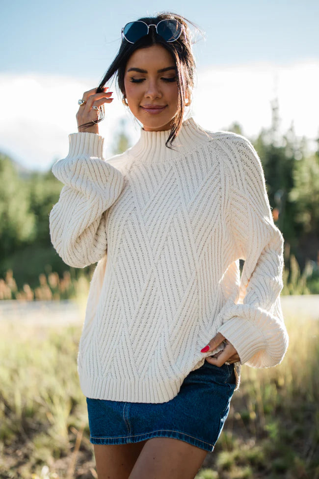 Sweet As You Ivory Diamond Textured Mock Neck Sweater