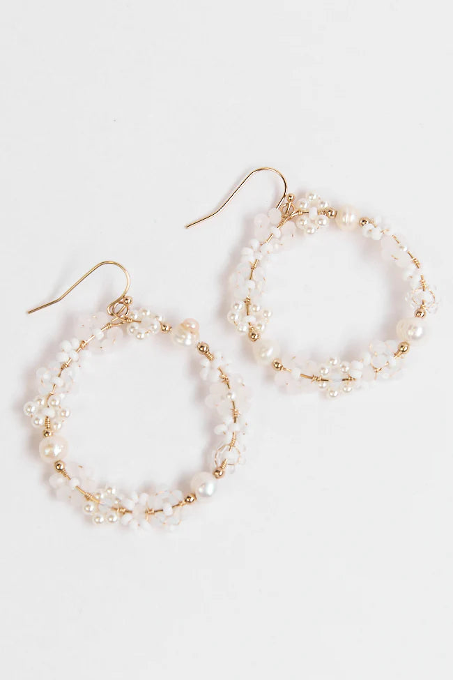 White Daisy Hoop Earrings