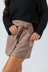 Steady As You Go Mocha Side Tie Suede Skort