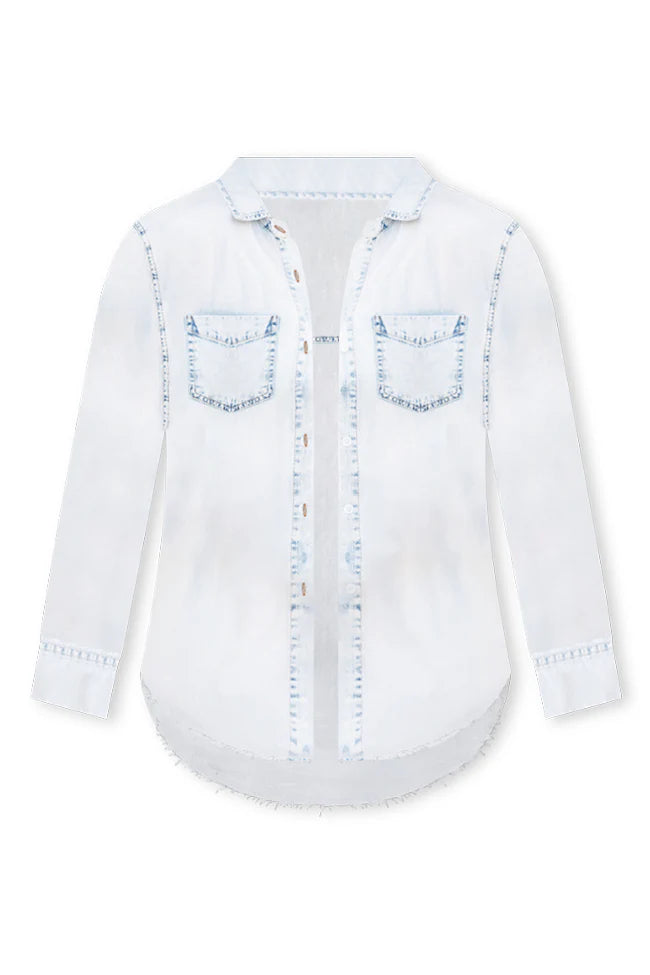 With Ease White Wash Chambray Button Front Blouse SALE