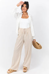 Bright Mornings Taupe and Ivory Pull On Striped Pants