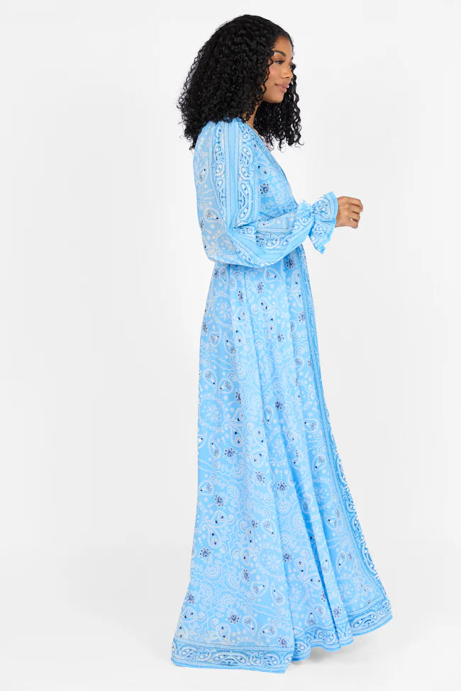 It's On Me Blue Bandana Print Maxi Dress