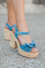 Kacey Chambray Bow Woven Heels SALE