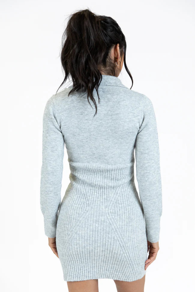 Taking Compliments Grey Quarter Zip Style Sweater Dress