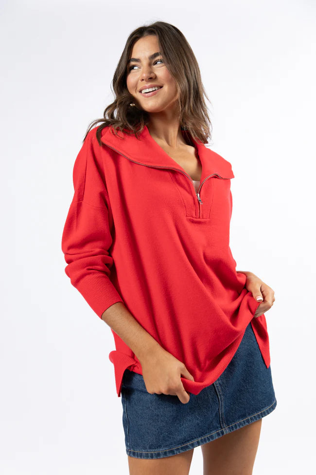 Pulling Heartstrings Red Quarter Zip Pullover FINAL SALE