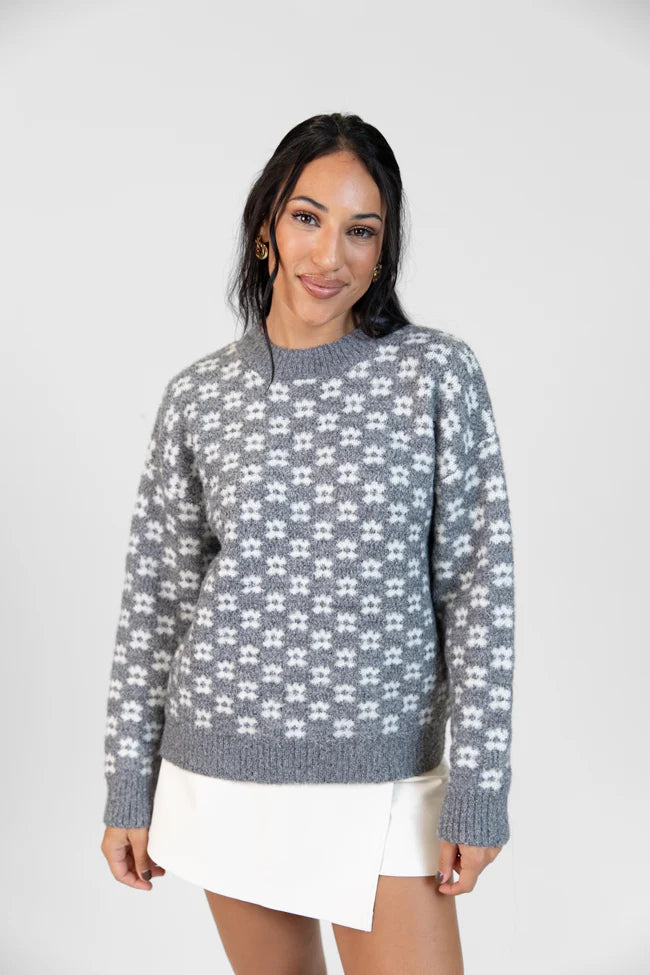 Gonna Go Far Grey Flower Print Sweater SALE