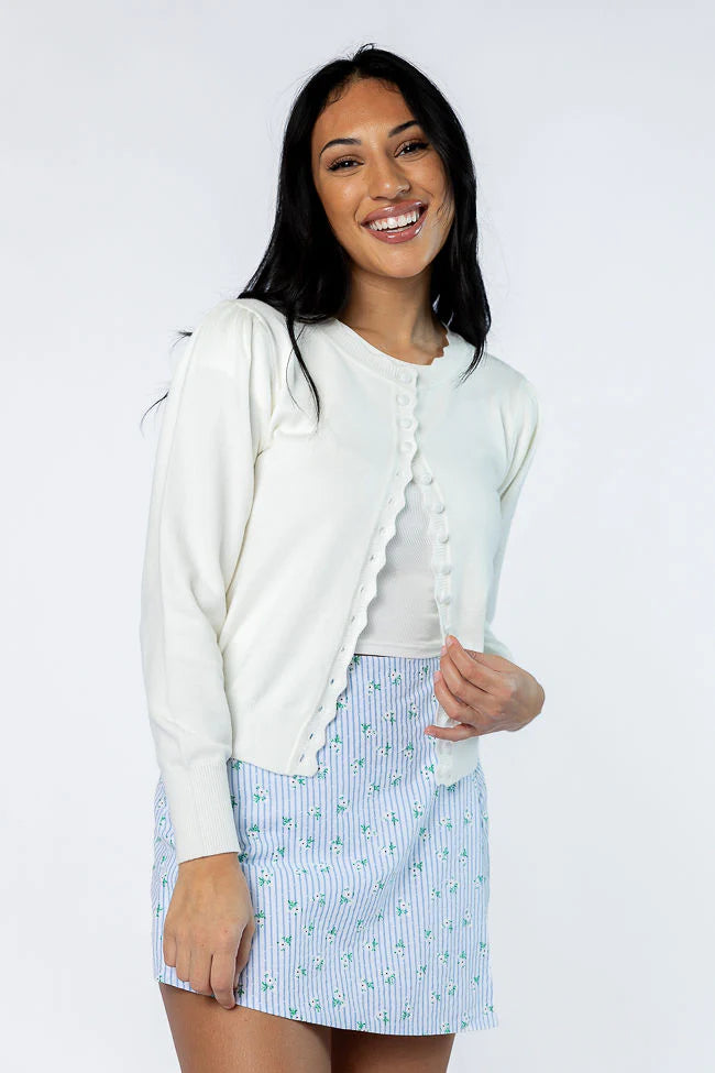 Perfect Clarity Ivory Scalloped Trim Cardigan