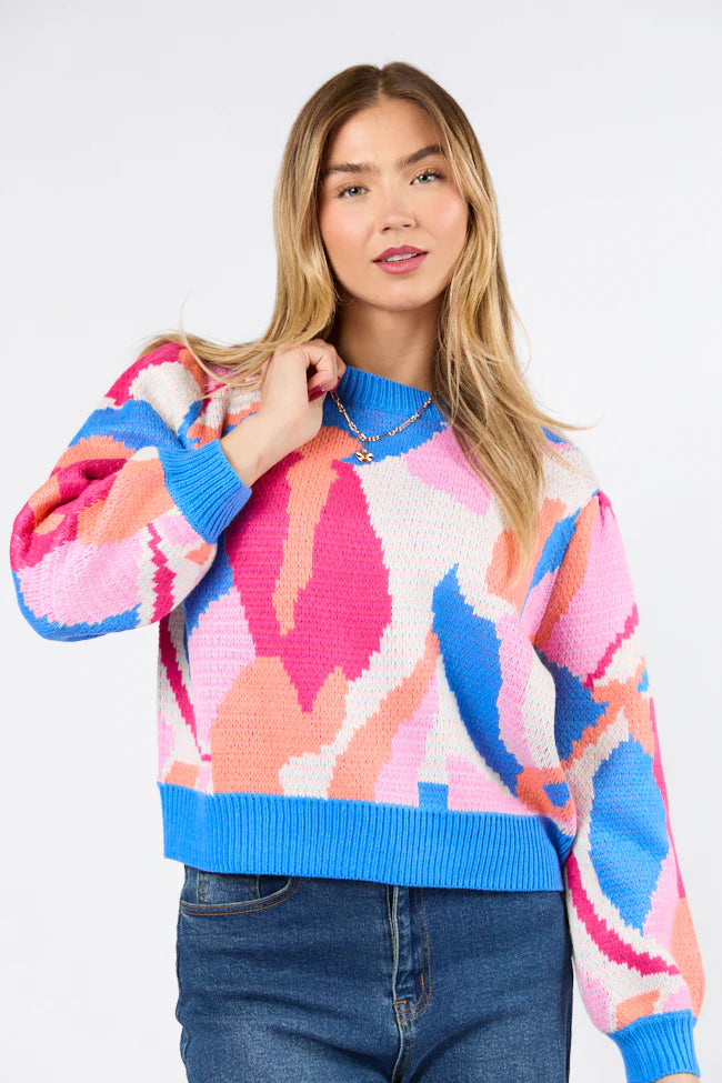 On My Side Blue Multi Color Sweater