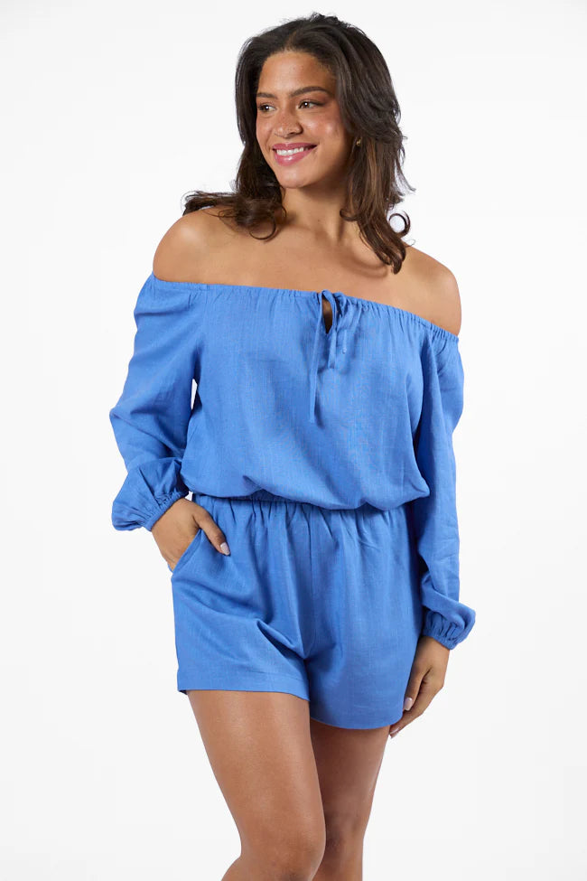 Deep Dive Blue Off The Shoulder Shorts Set